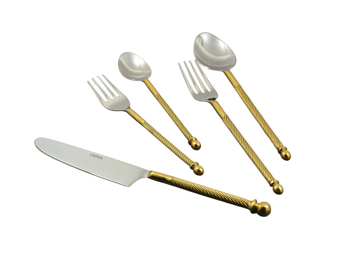 Vibhsa Stainless Steel Flatware set of 20 Pieces Gold