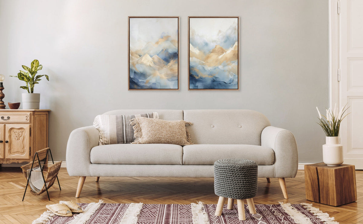 Sylvie Beaded Blue Mountains I and II Framed Canvas Art Set of 2 by Amy Lighthall