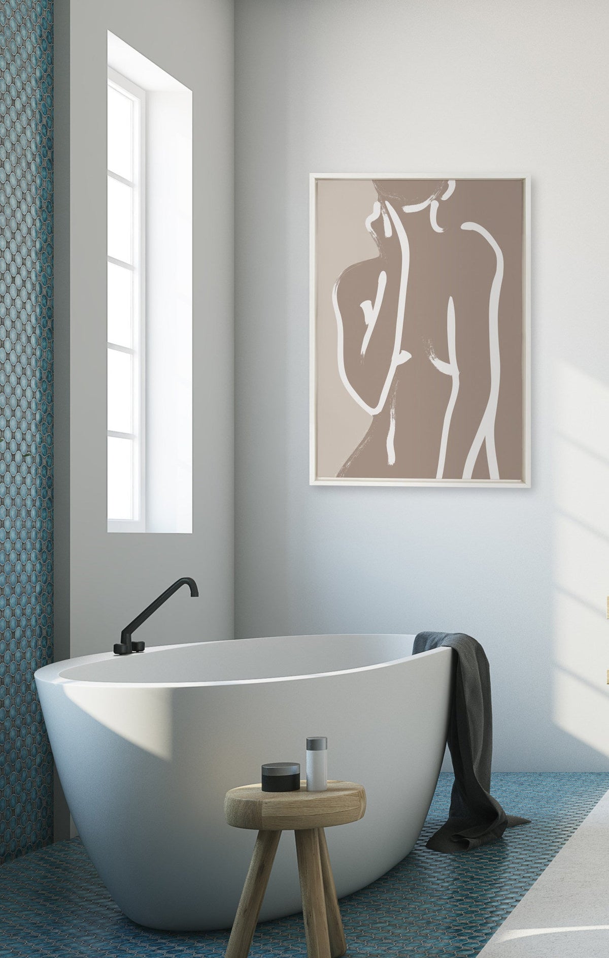 Sylvie Simple Romantic Line Art Drawing Neutral Framed Canvas by The Creative Bunch Studio