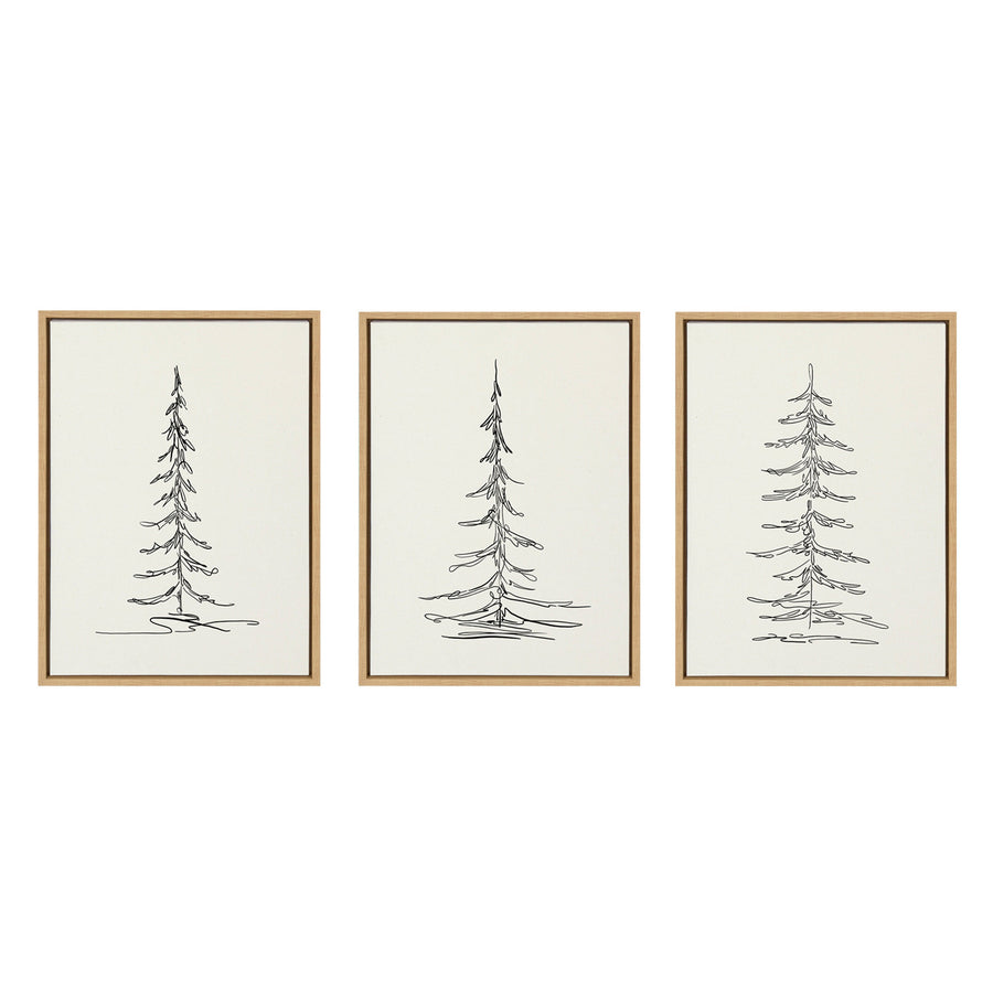 Sylvie Minimalist Evergreen Trees Framed Canvas Set of 3 by The Creative Bunch Studio