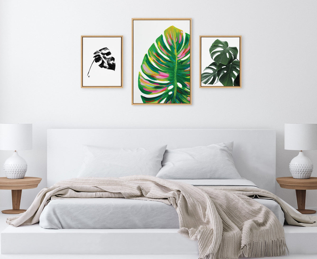 Sylvie EV Monstera, 582 Monstera and Monstera Leaves Framed Canvas Art Set of 3 by Various Artists