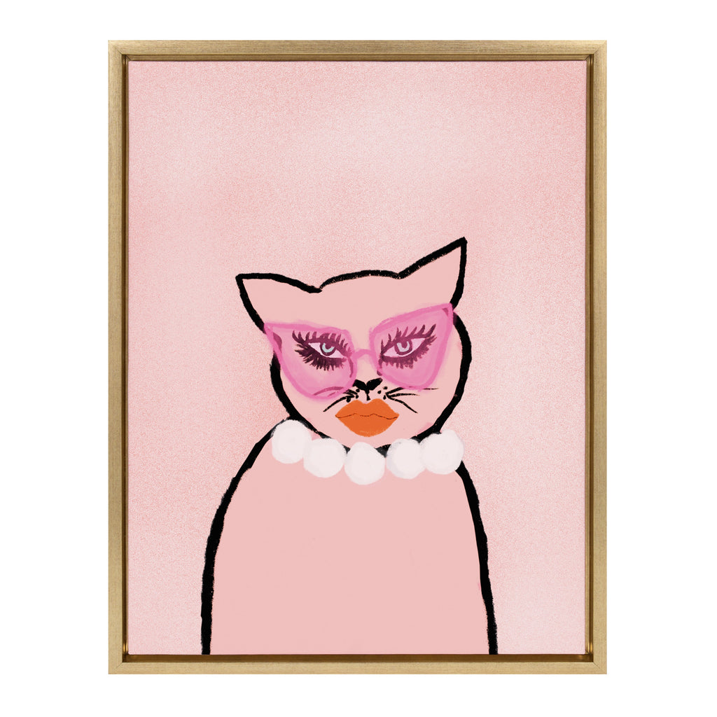 Sylvie Cat in Pearls Framed Canvas by Bouffants and Broken Hearts