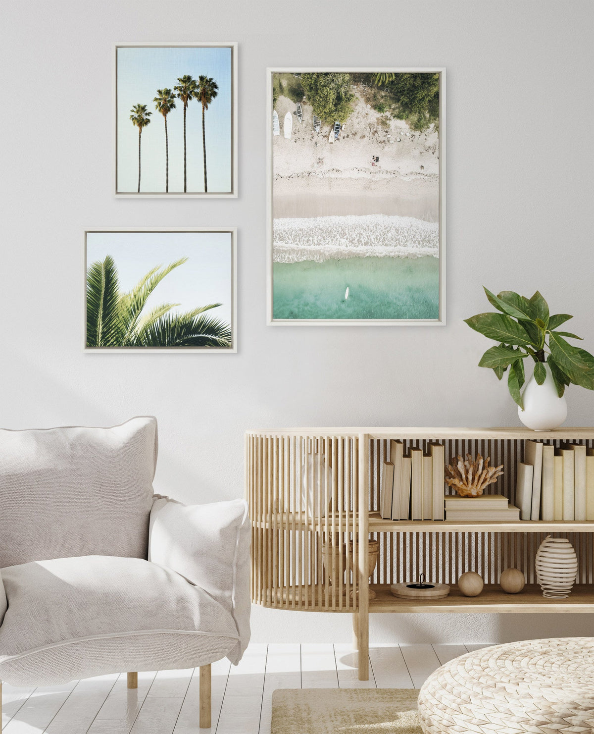Sylvie Tropical Beach Framed Canvas Set of 3