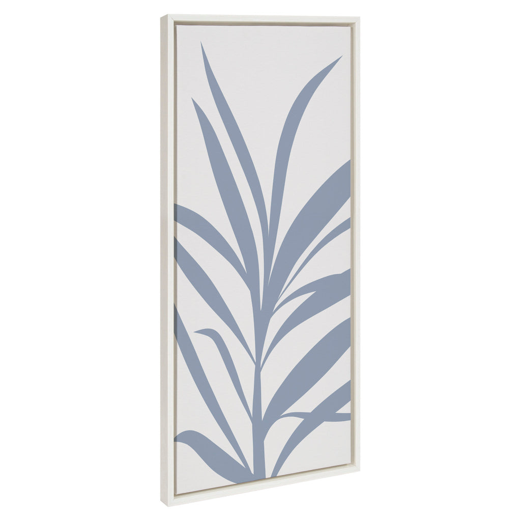Sylvie Mid Century Retro Jungle Botanical Light Blue Framed Canvas by The Creative Bunch Studio