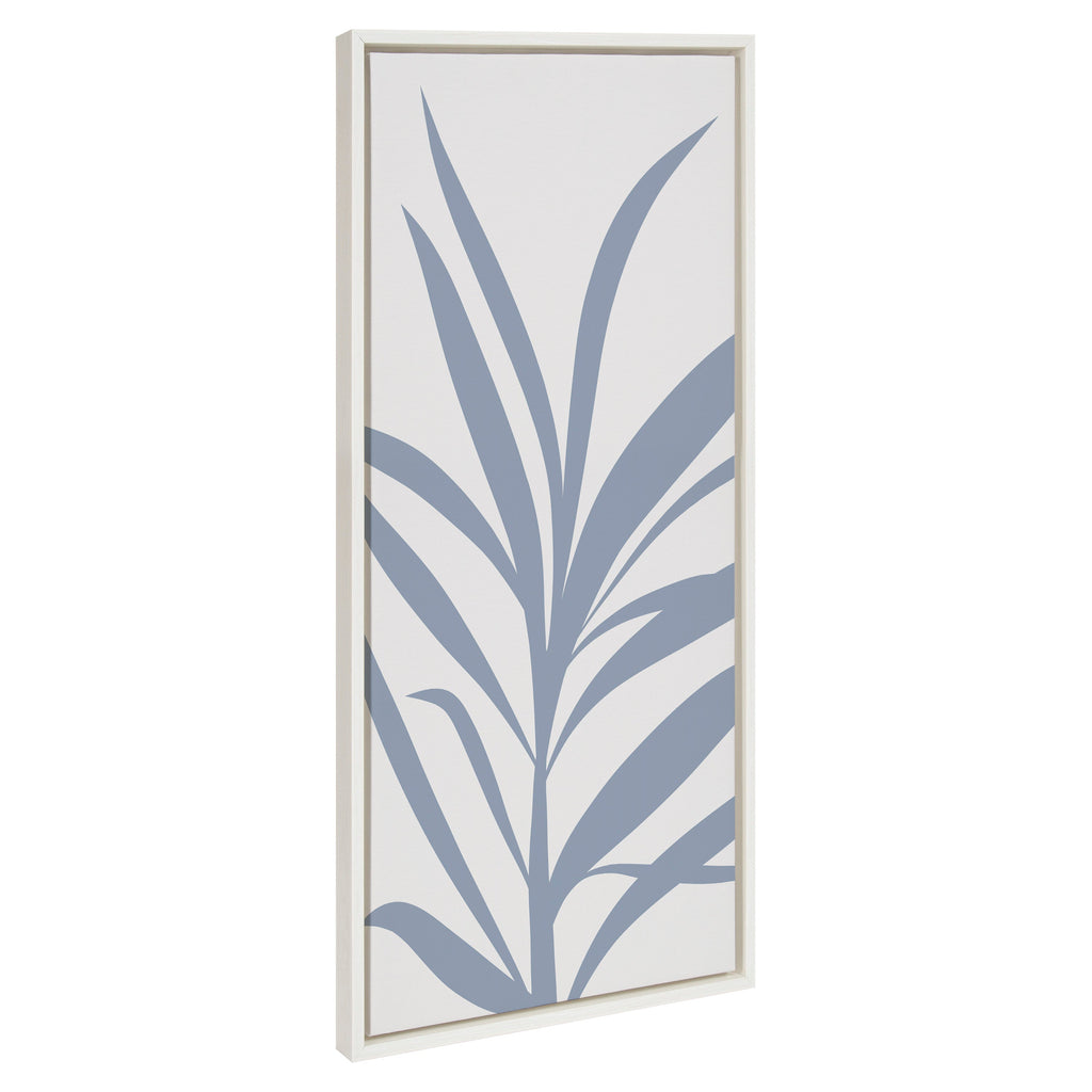 Sylvie Mid Century Retro Jungle Botanical Light Blue Framed Canvas by The Creative Bunch Studio