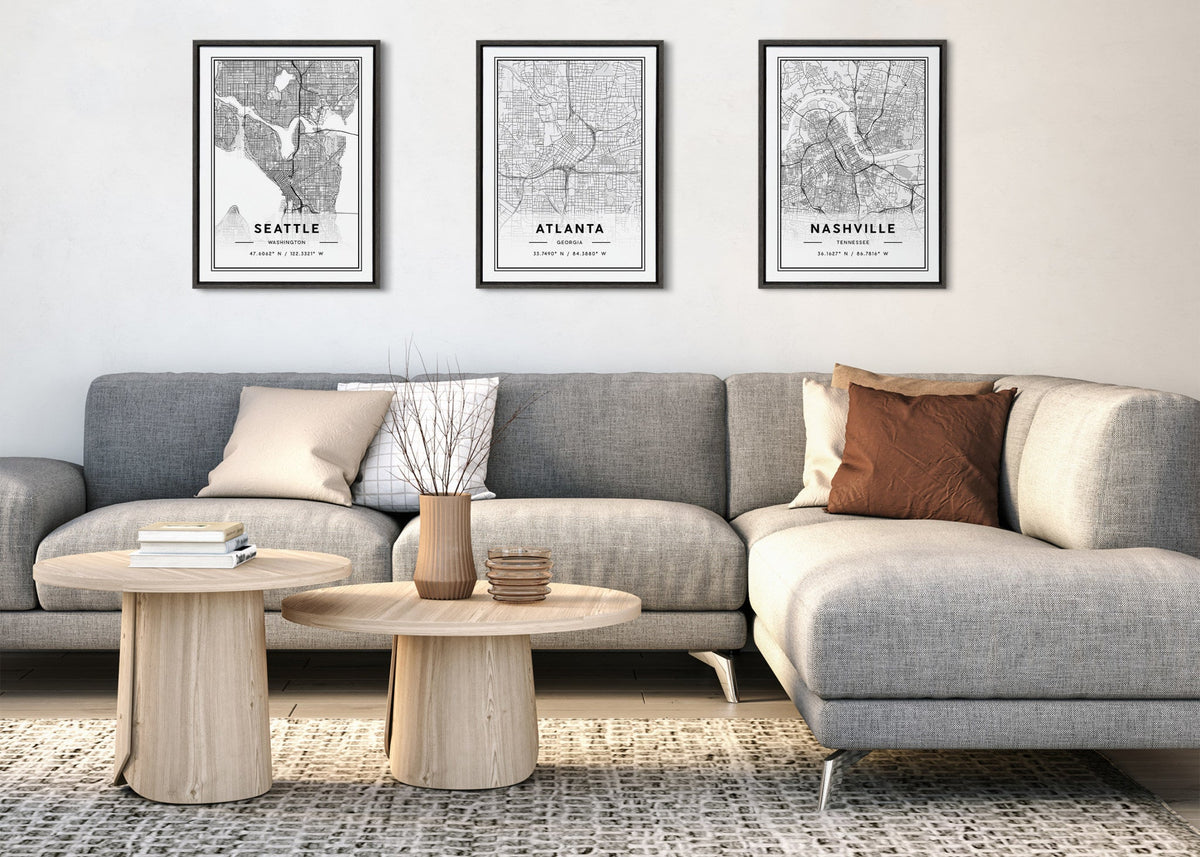 Sylvie Seattle Modern Map Framed Canvas by Jake Goossen