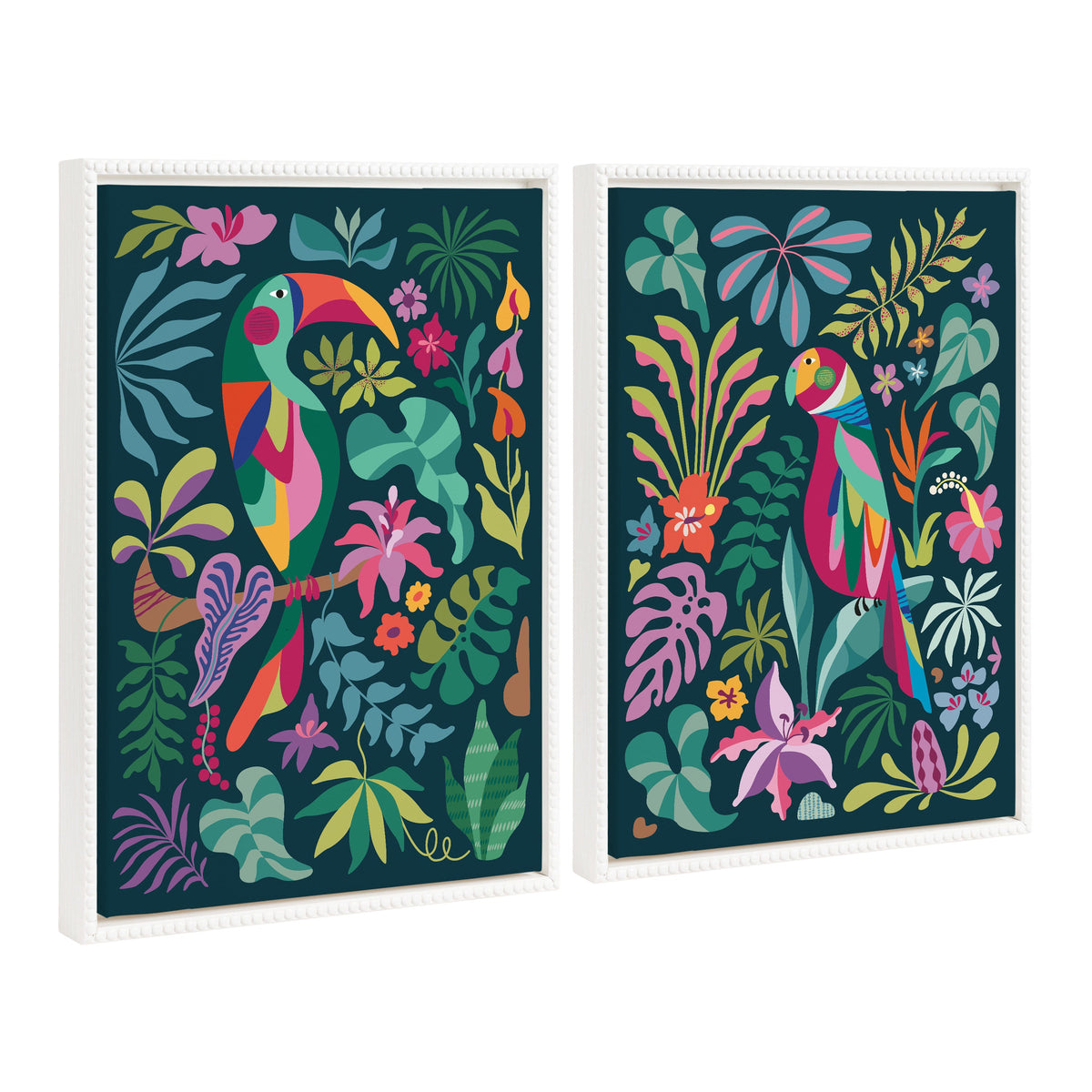 Sylvie Tropical Parrot and Tropical Toucan Framed Canvas Art Set of 2 by Rachel Lee