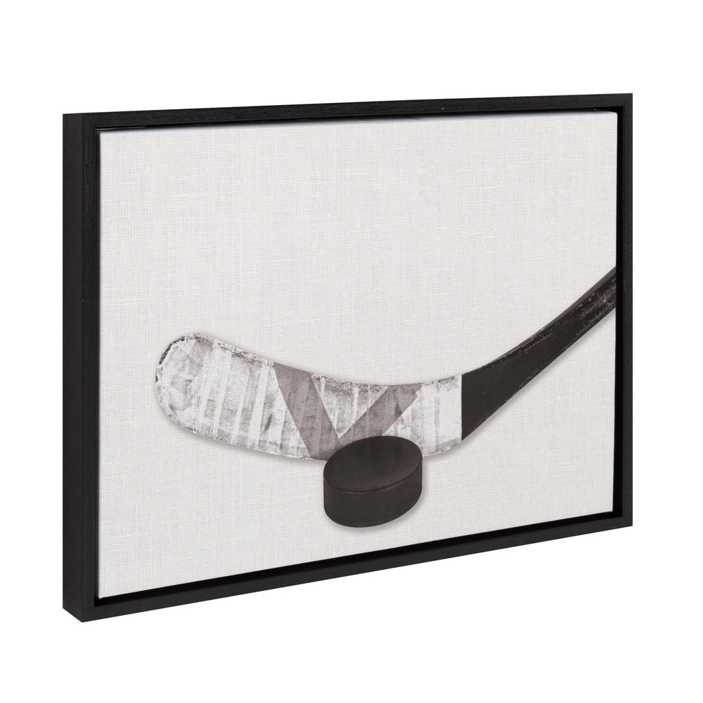 Sylvie Horizontal Hockey Stick And Puck Portrait Framed Canvas, Black 18x24