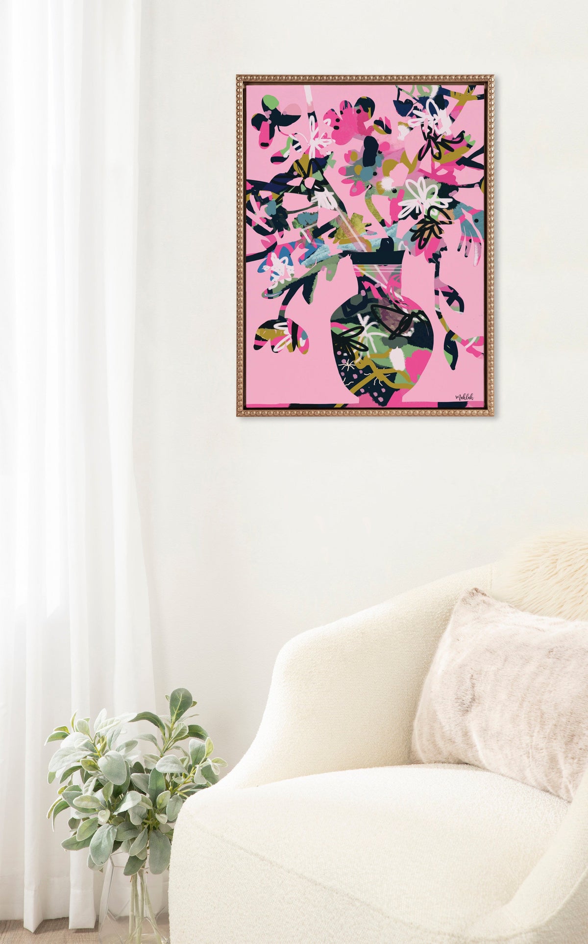 Sylvie Beaded Pinnacle Vase Framed Canvas by Inkheart Designs