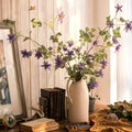 Artificial Silk-Look German Clematis Flower Stem in Purple 40" Tall