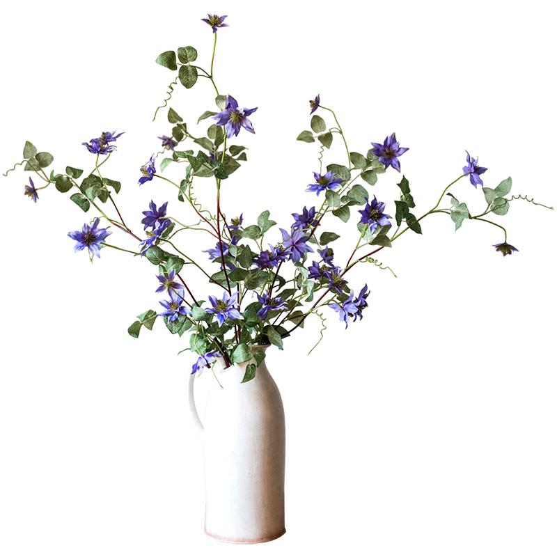 Artificial Silk-Look German Clematis Flower Stem in Purple 40" Tall