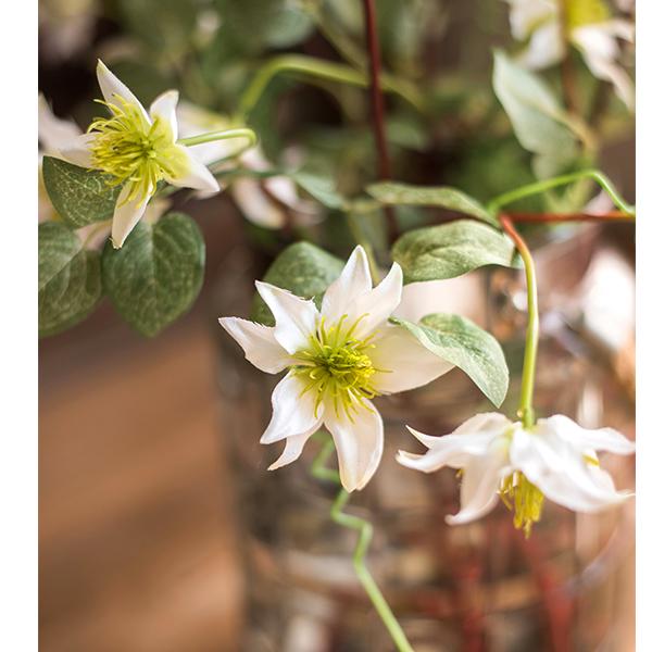 Artificial Silk-Look German Clematis Flower Stem in White 40" Tall