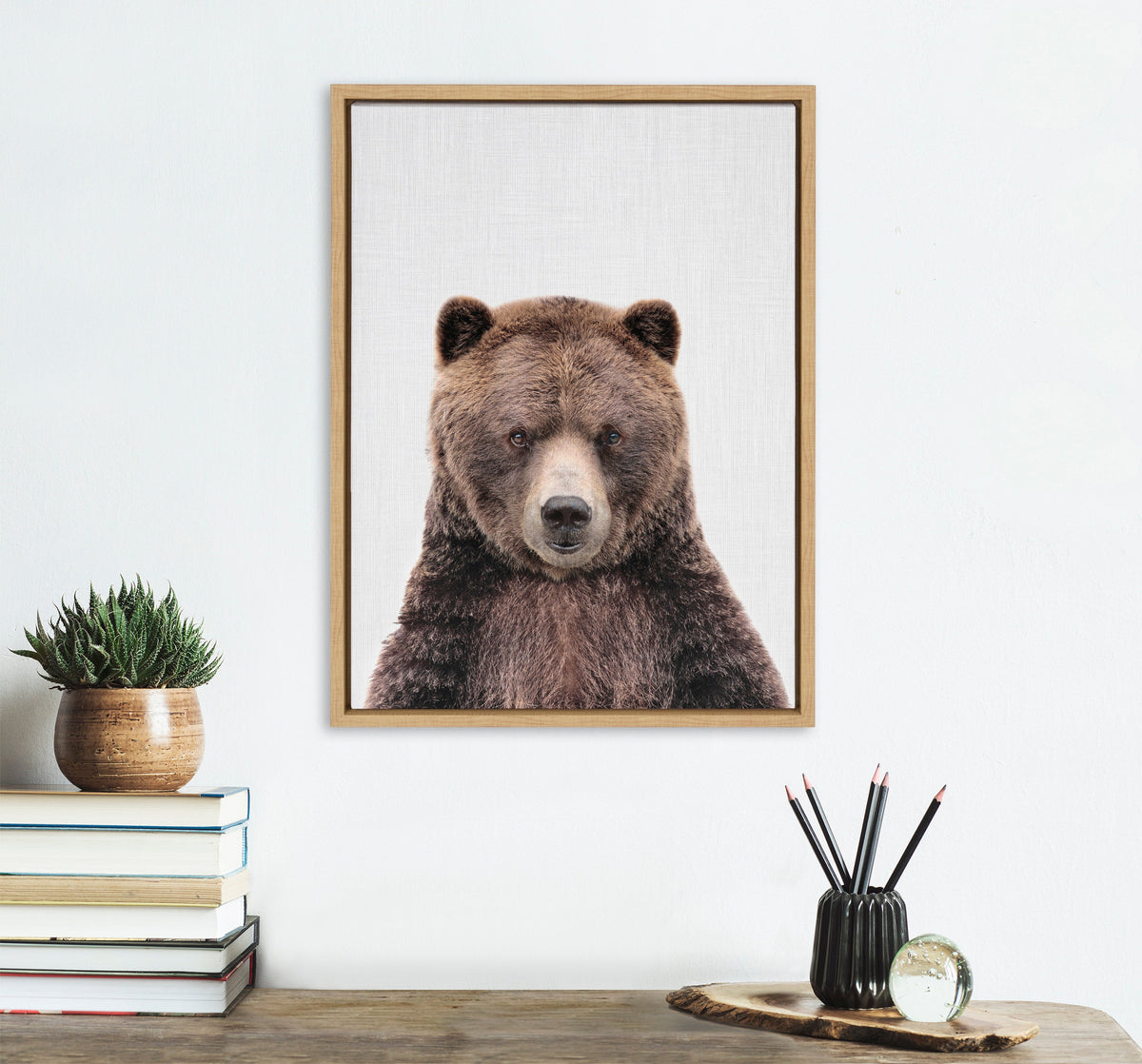 Sylvie Cute Bear Color Framed Canvas by Simon Te of Tai Prints