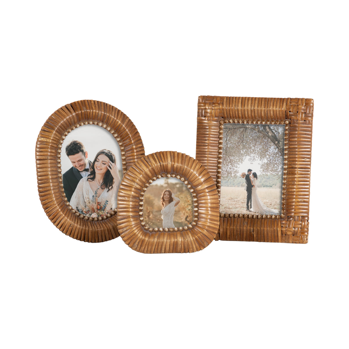 Rahfy Rattan Tabletop Picture Frames, Set of 3