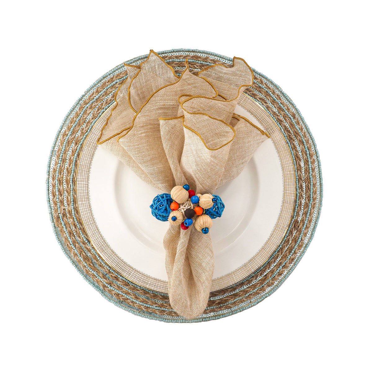 Gold Linen Napkins With Gold Ruffled Edges, Set of 4