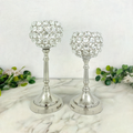 Vibhsa Hurricane Crystal Candle Holders | Set of 2, 8" & 10", Silver Nickel Finish