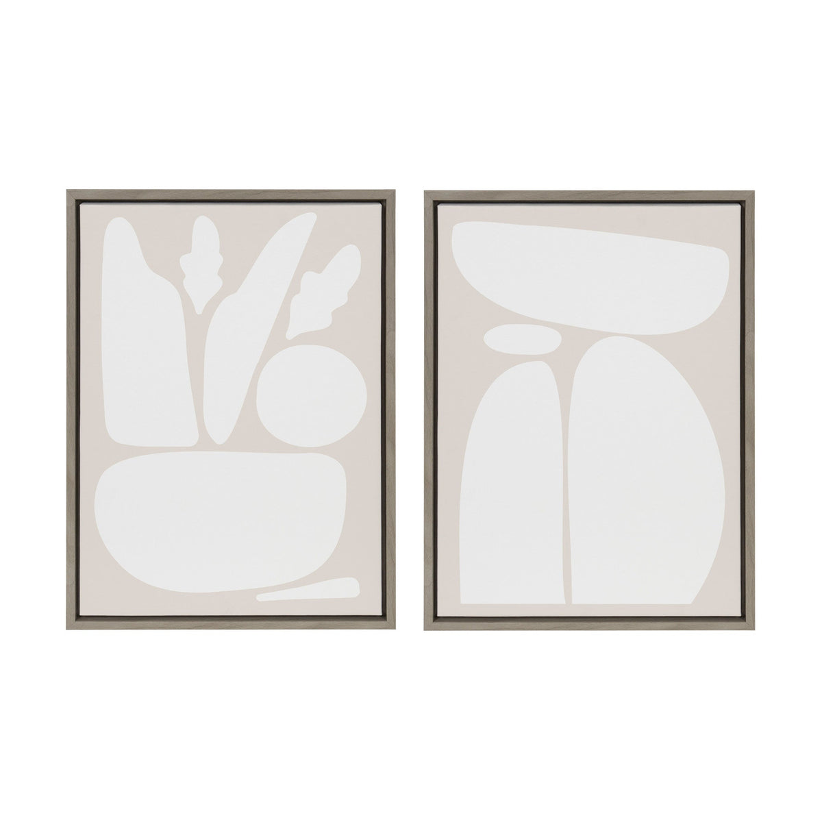 Sylvie Zen Botanical Rock Neutral Framed Canvas Set of 2 by The Creative Bunch Studio