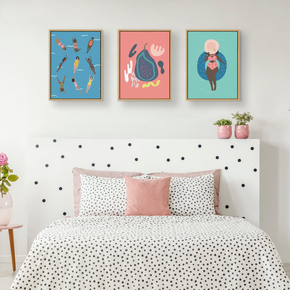 Sylvie Swimmers Framed Canvas by Queenbe Monyei