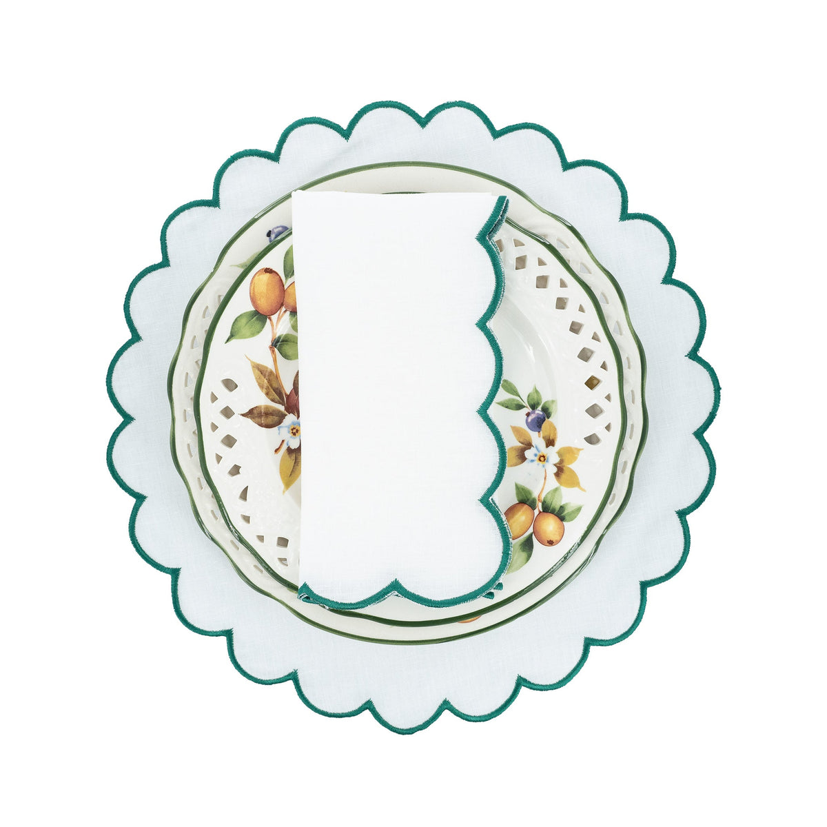 Green Scalloped Linen Napkins, Set of 4