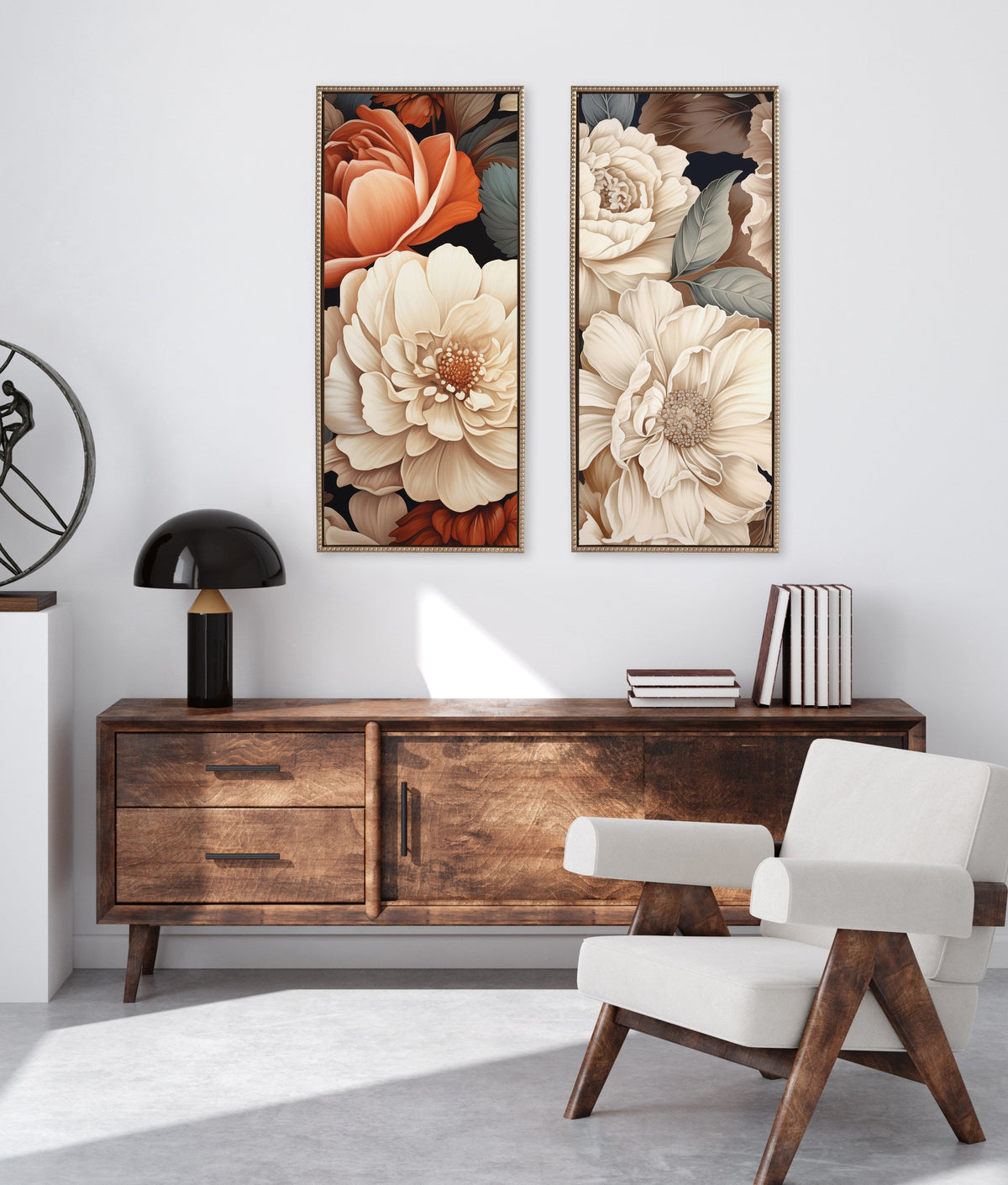 Sylvie Beaded Retro Glam Floral in Muted Color Tones Framed Canvas by The Creative Bunch Studio