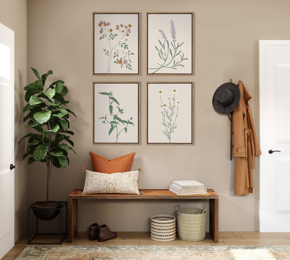 Sylvie Delicate Illustrated Blue Wildflowers Framed Canvas by The Creative Bunch Studio
