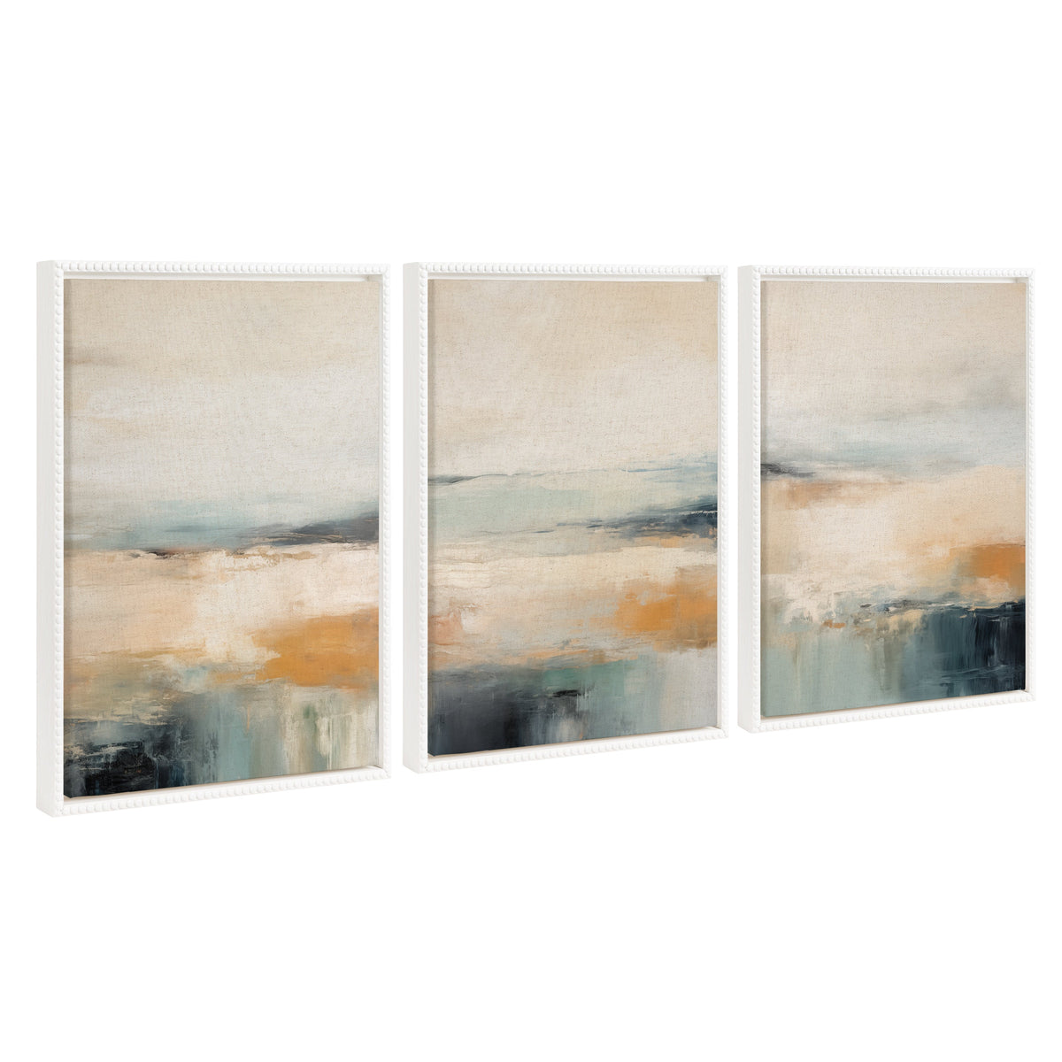 Sylvie Blue Beach Ocean Coastal Abstract Framed Canvas Art Set of 3 by The Creative Bunch Studio