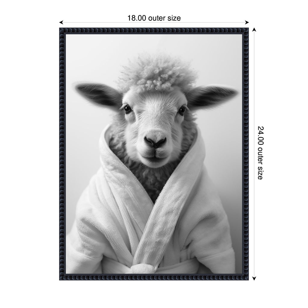 Sylvie Sheep Bathroom Art Towel Robe Black and White Framed Canvas by The Creative Bunch Studio