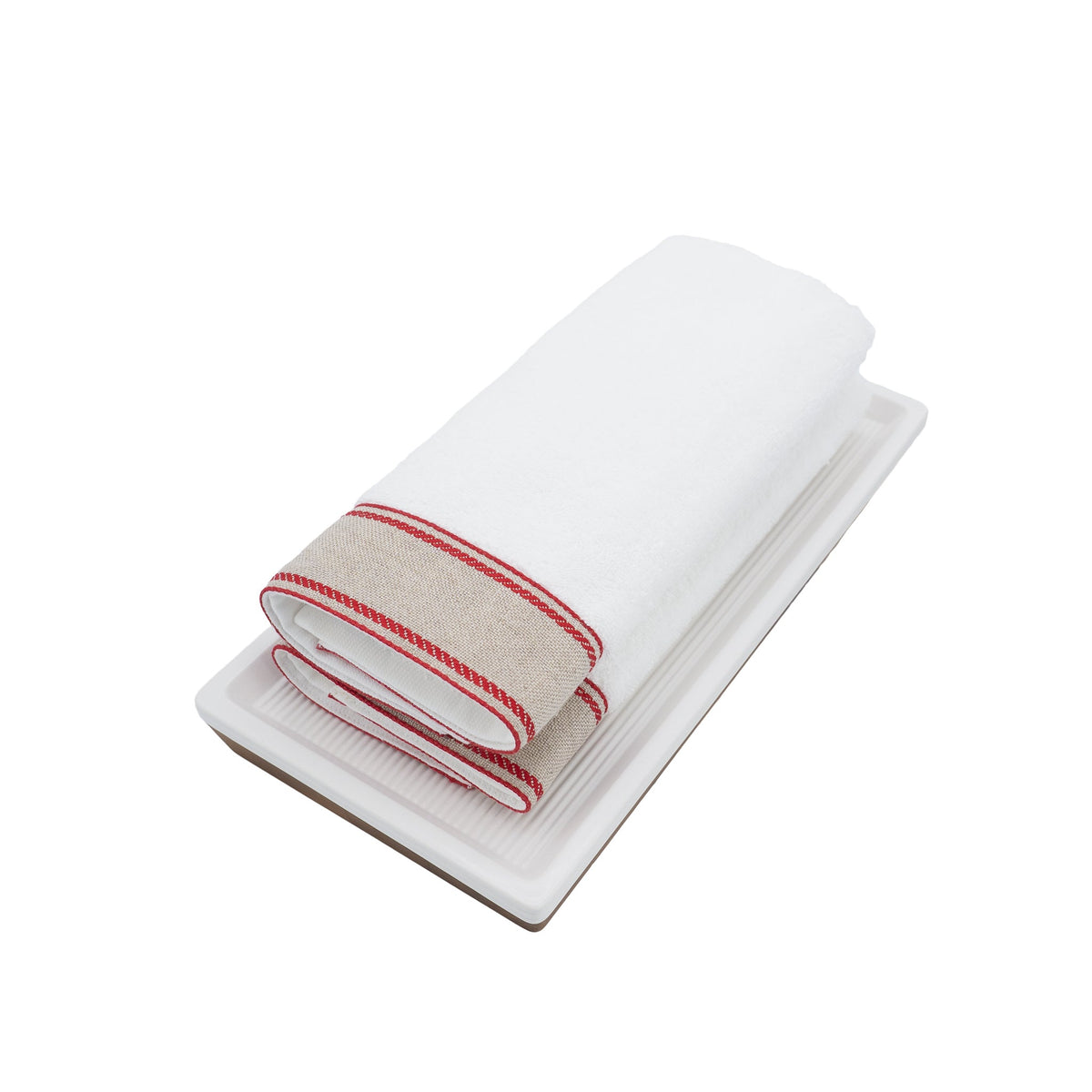 Guest Towels With Red Chain Borders, Set of 2