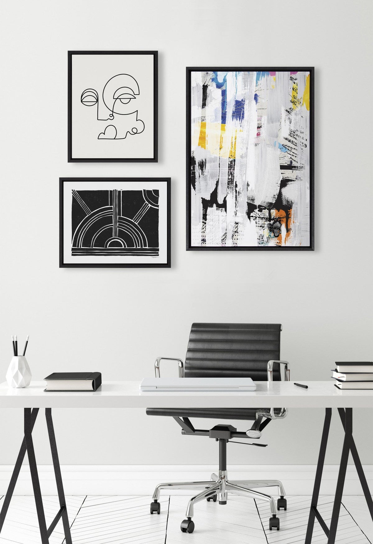 Sylvie NC Street Art 2, Inner Battle, and Abstract Sunset Framed Canvas Set of 3