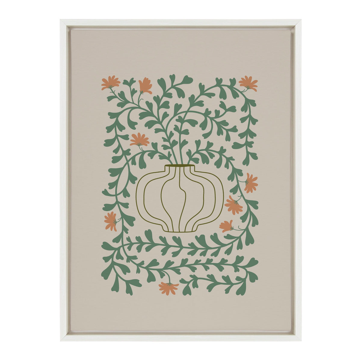 Sylvie Colorful Abstract Retro Floral Green and Orange Framed Canvas by The Creative Bunch Studio