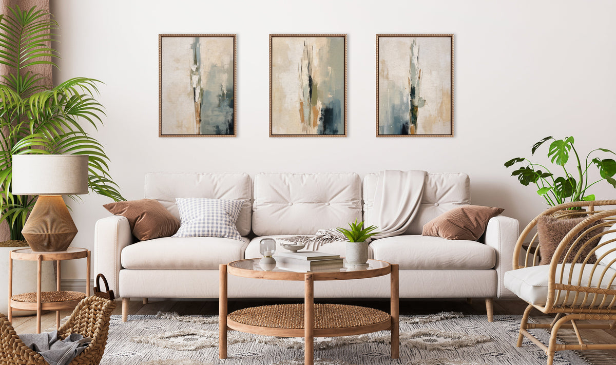 Sylvie Abstract Tall Cactus Muted Colors Framed Canvas Art Set of 3 by The Creative Bunch Studio