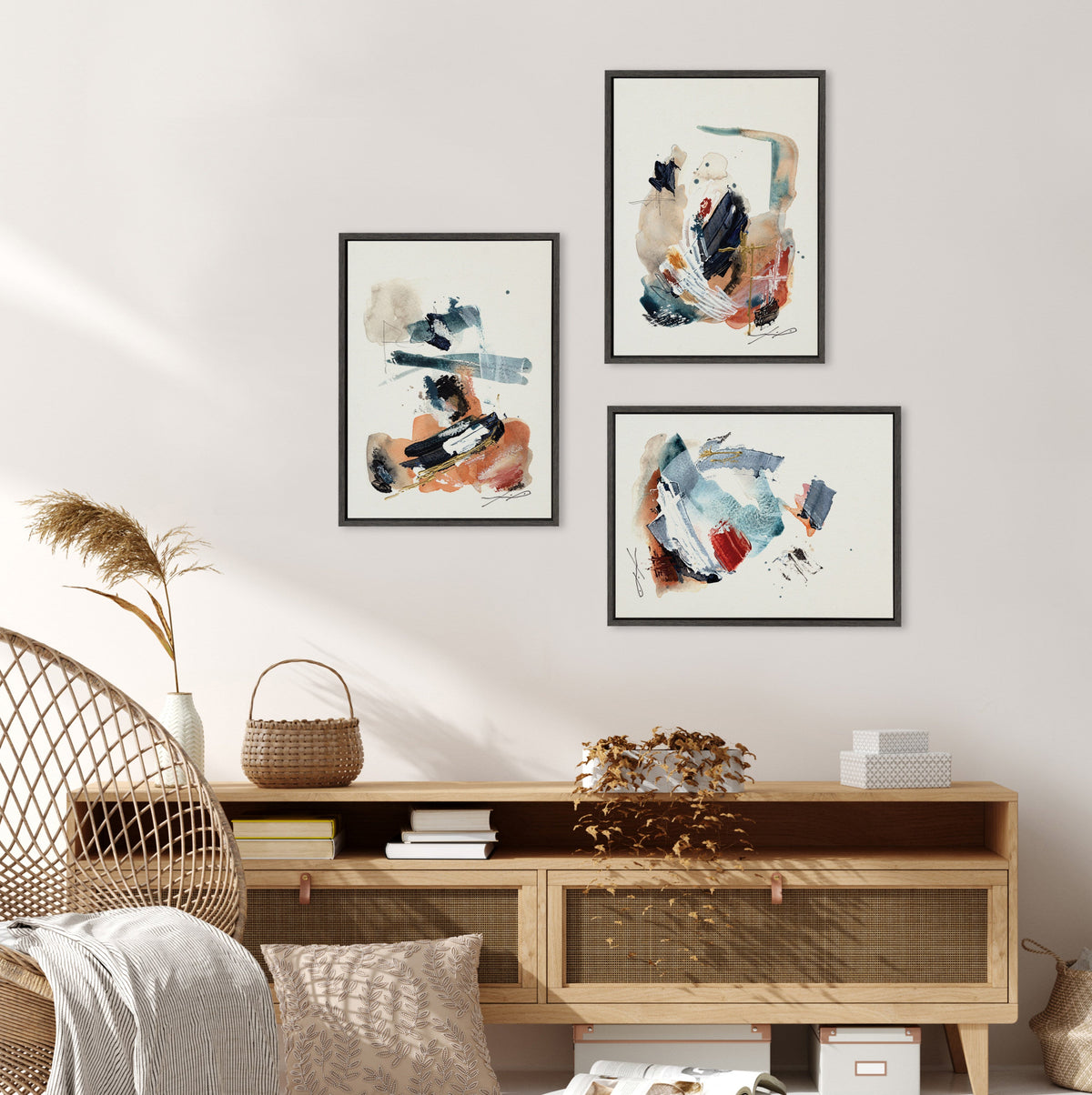 Sylvie By The Fireplace Series Framed Canvas Art Set of 3 by Xizhou Xie