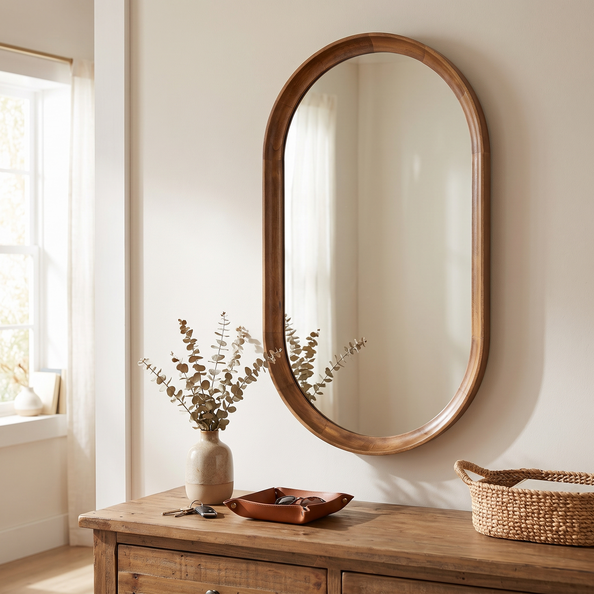 Hatherleigh Capsule Wall Mirror in a living room
