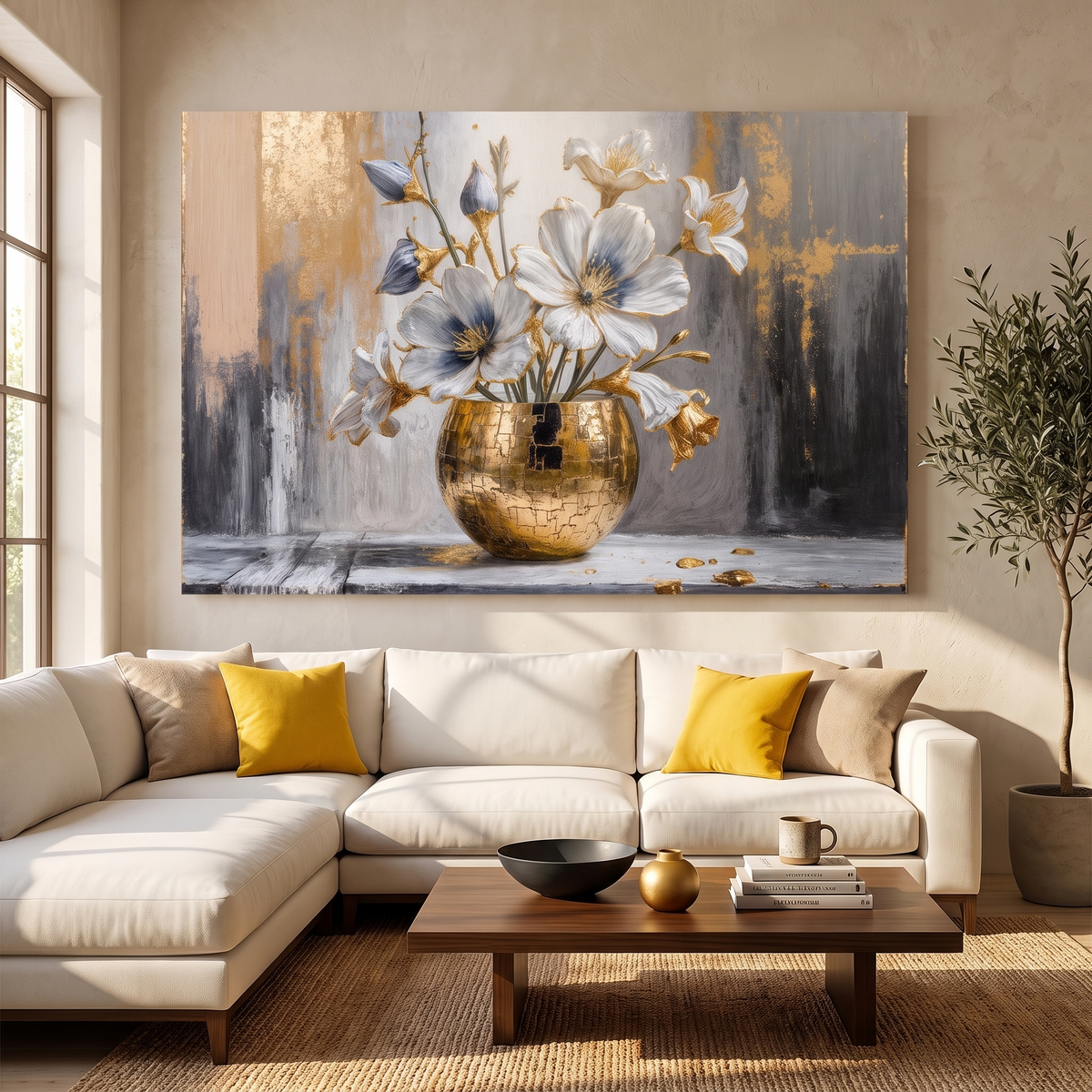 Magnolia Bloom in Gold Abstract Wall Art