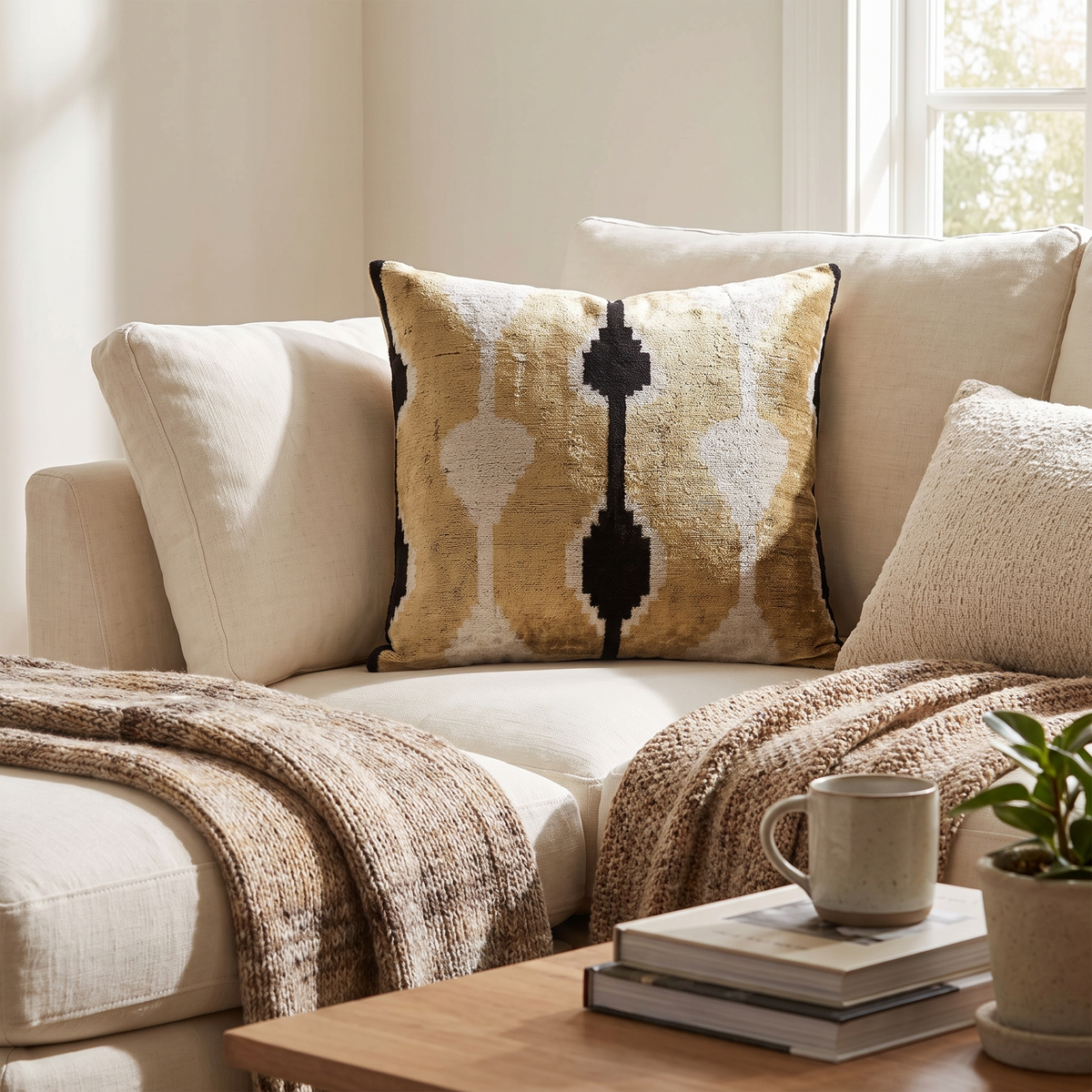 Kisses Silk Velvet Ikat Pillow Cover, 20 x 20