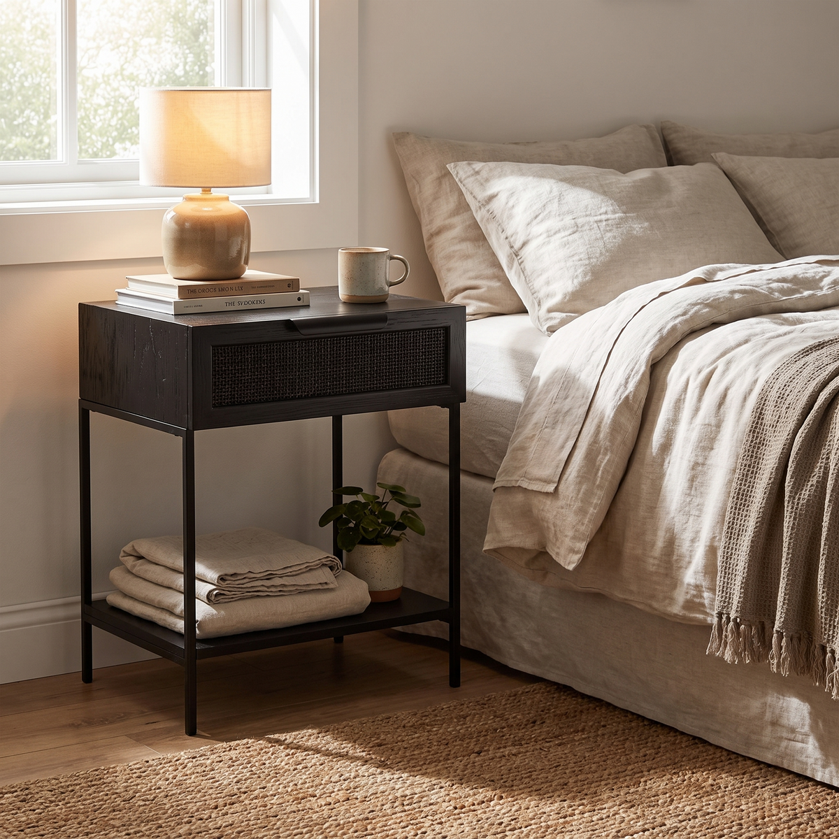 Ori Wood and Cane Side Table