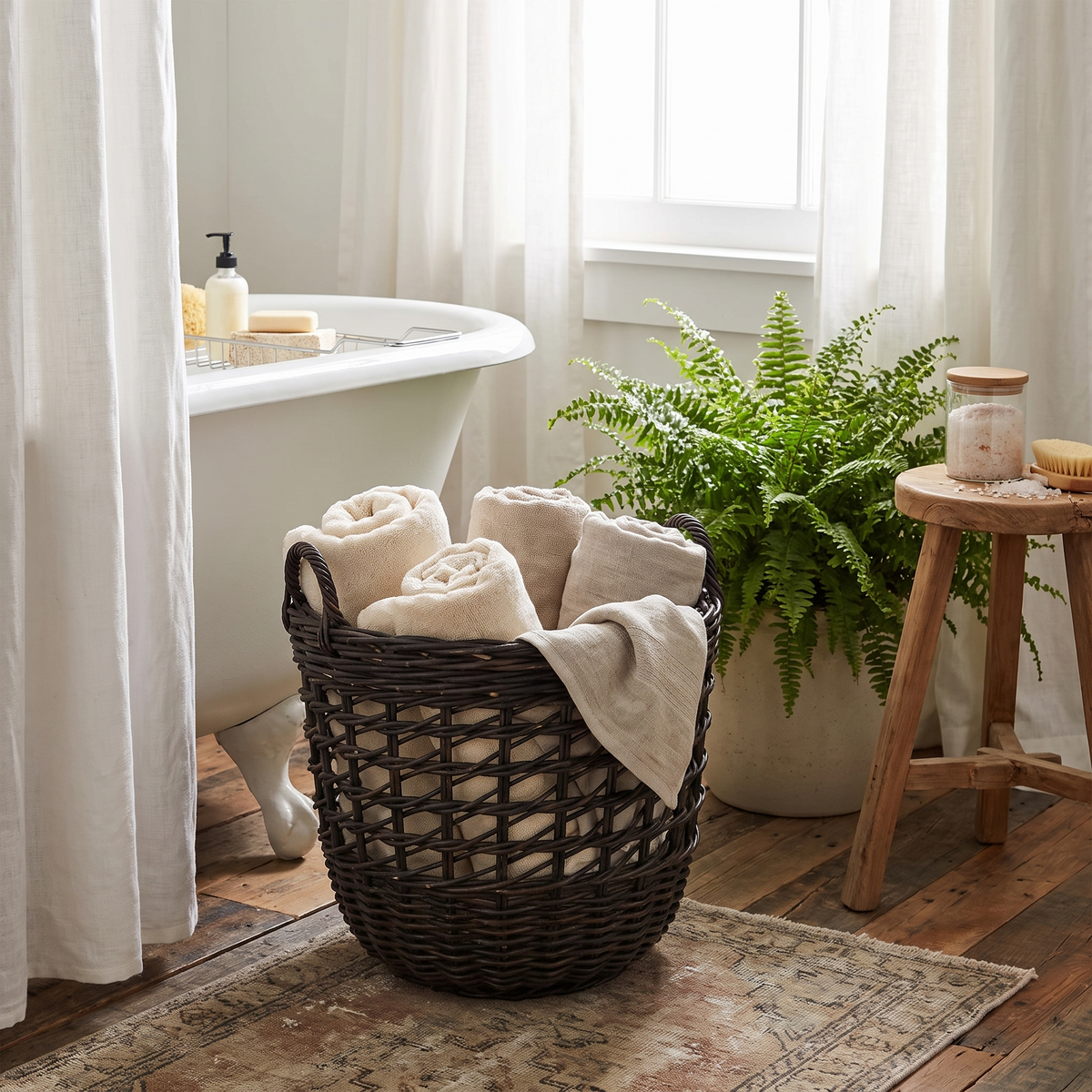 Rattan Round Black Open Weave Basket