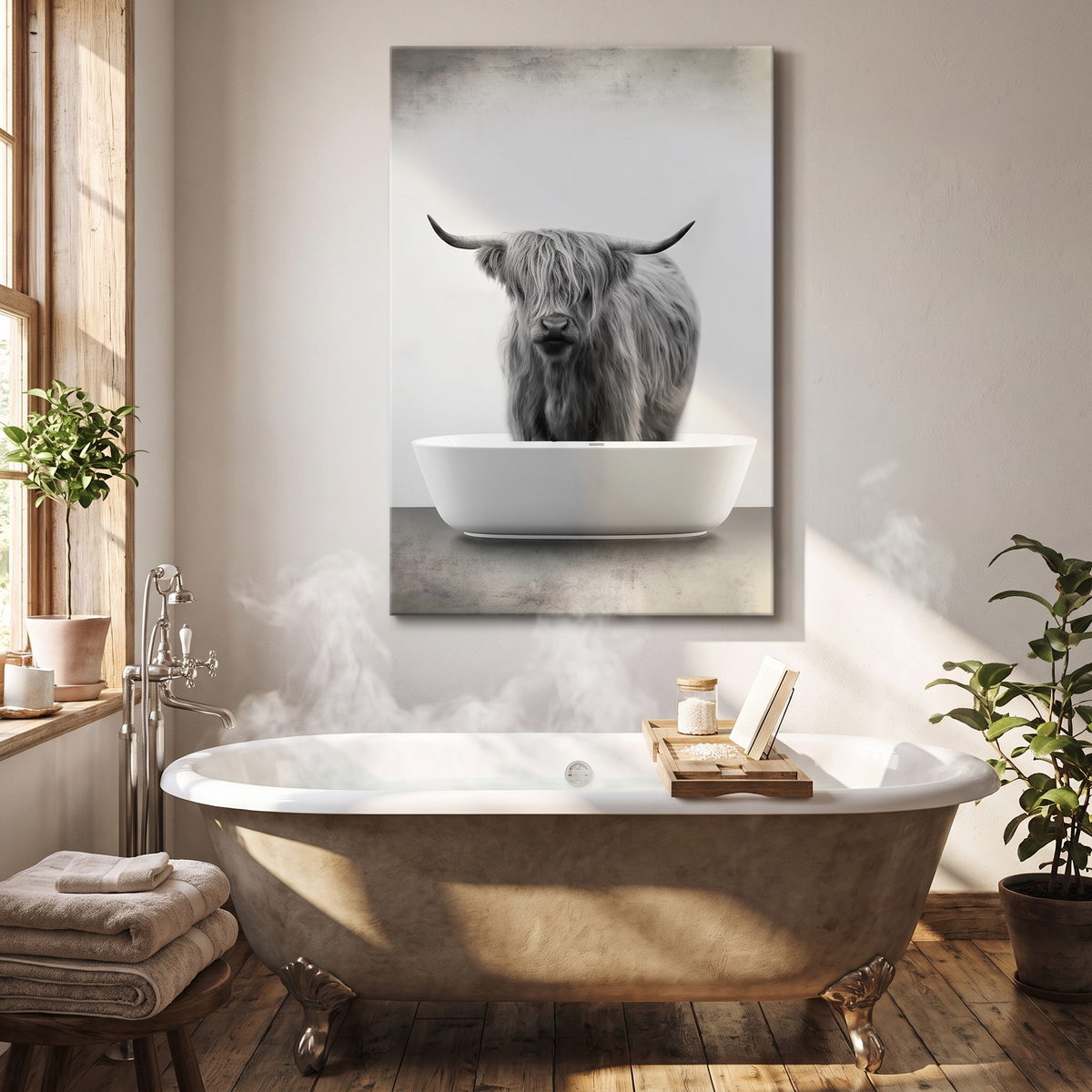 Highland Cattle Bath Canvas Wall Art IV