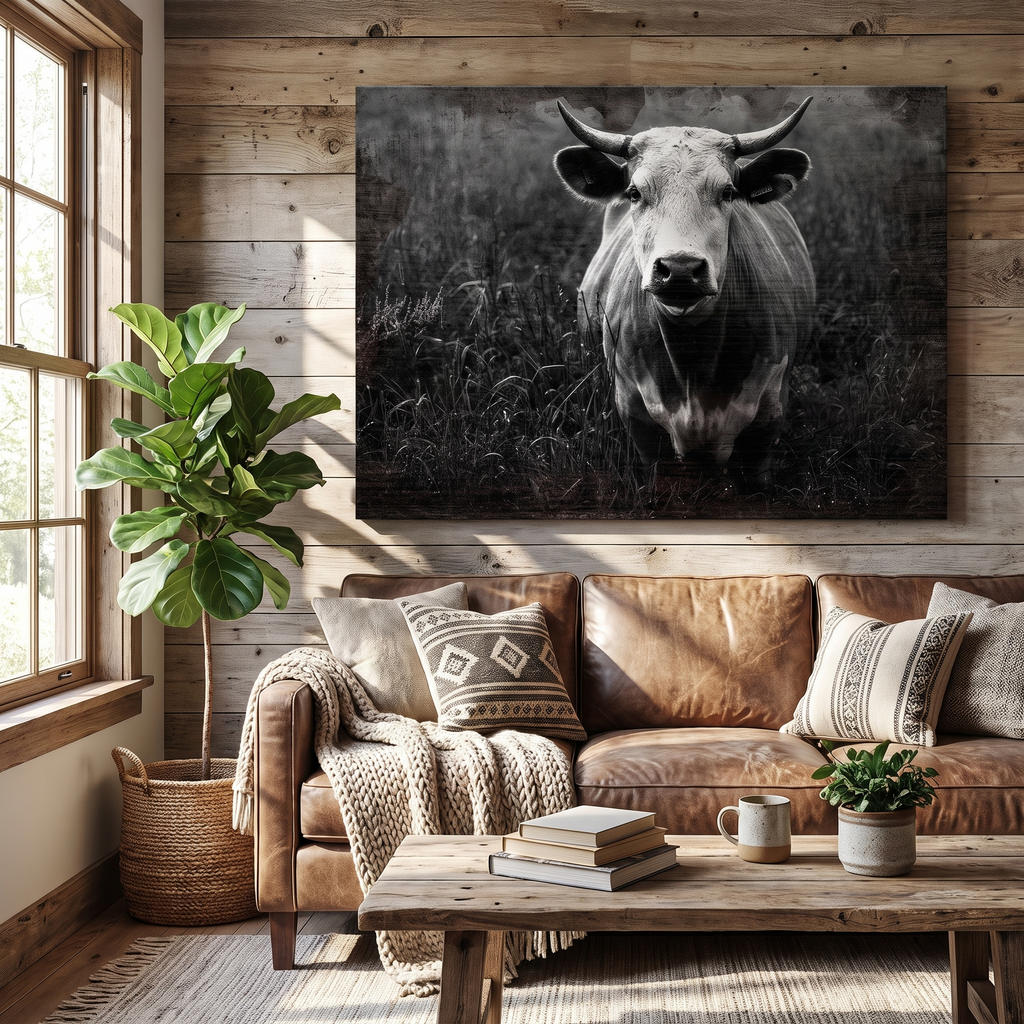 Longhorn Cattle Portrait Canvas Wall Art