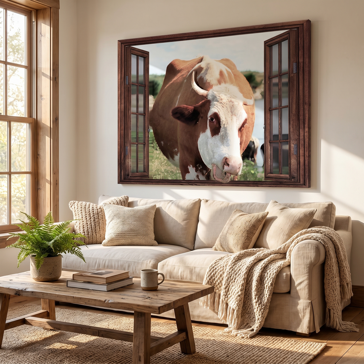 Cattle On Window Canvas Wall Art
