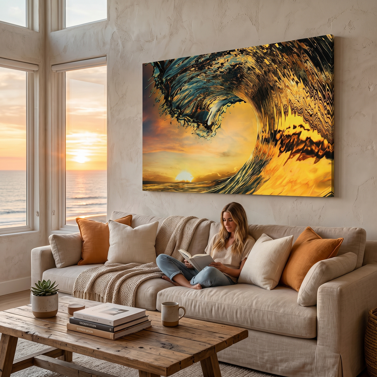 Sunset Ocean Wave Canvas Wall Art