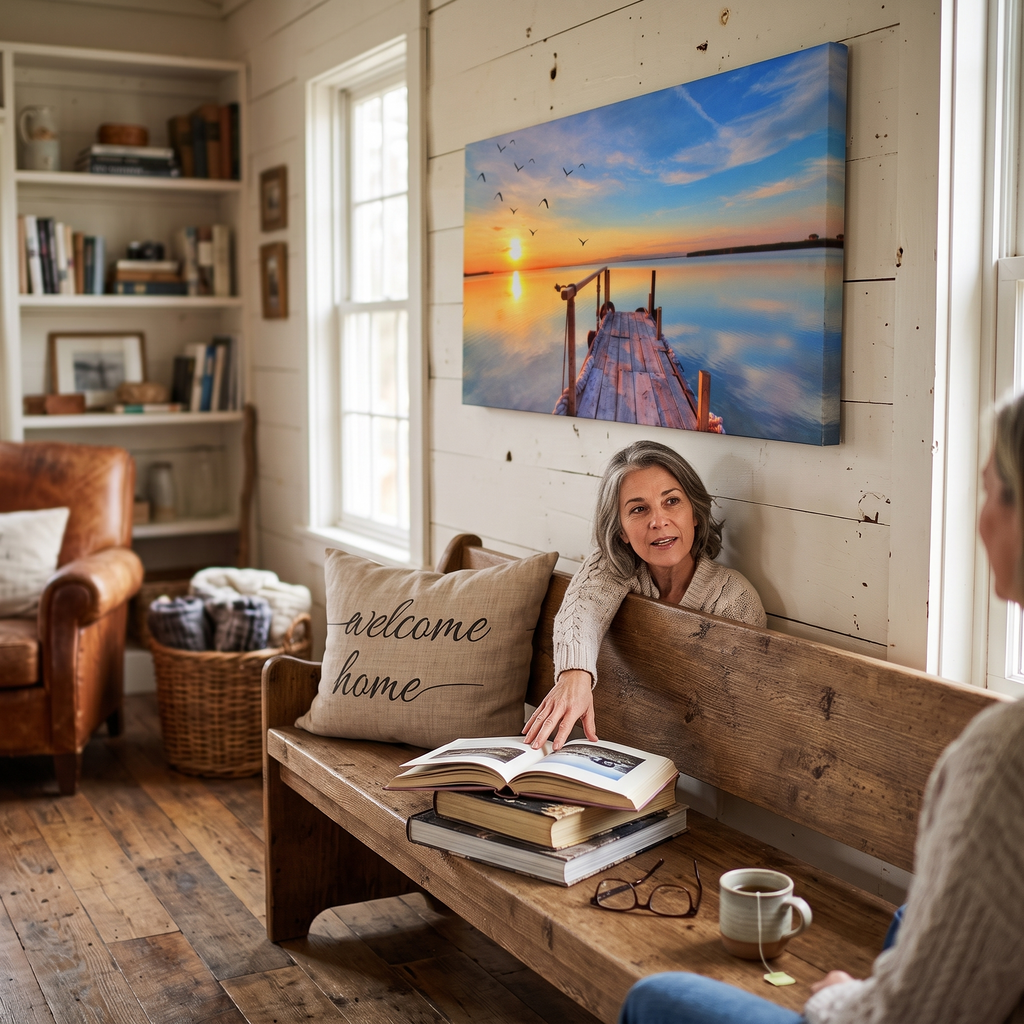 Dock Sunset View Canvas Wall Art