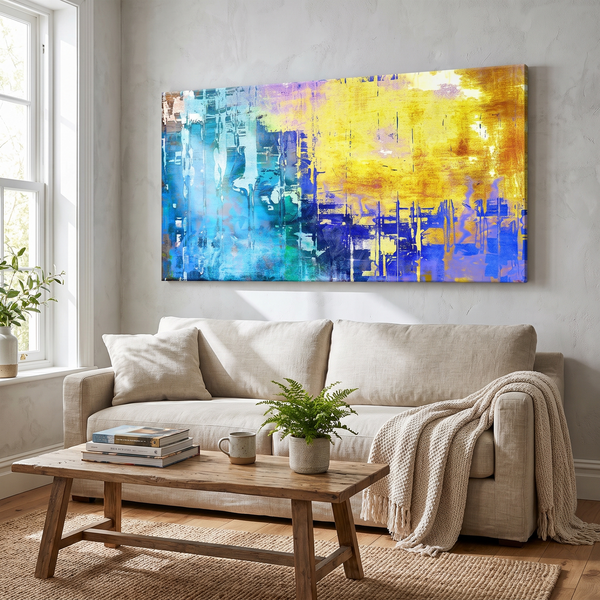 Blue Gold Abstract Painting Canvas Wall Art