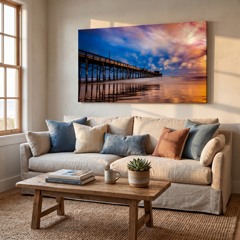 Beach Pier & Ocean Horizon Canvas Wall Art
