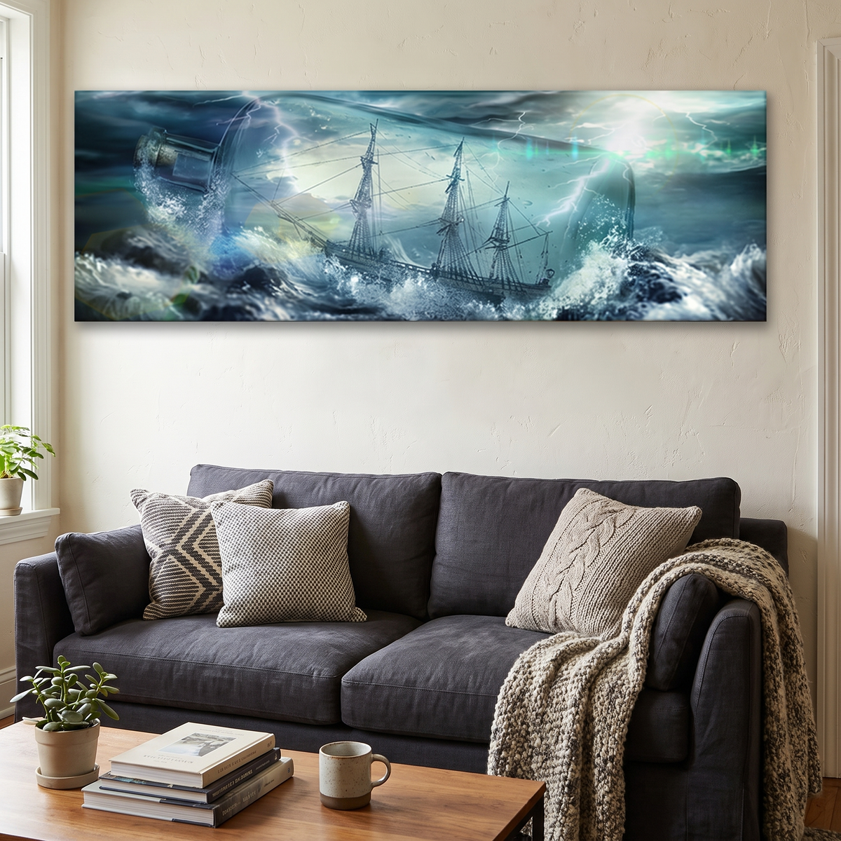 Pirate Ship In A Bottle Canvas Wall Art