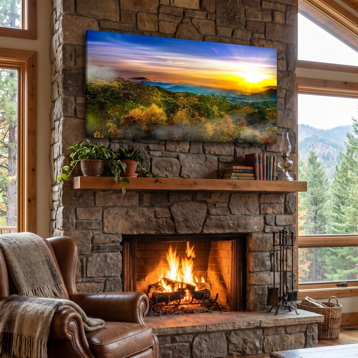 Foggy Mountain At Sunrise Canvas Wall Art