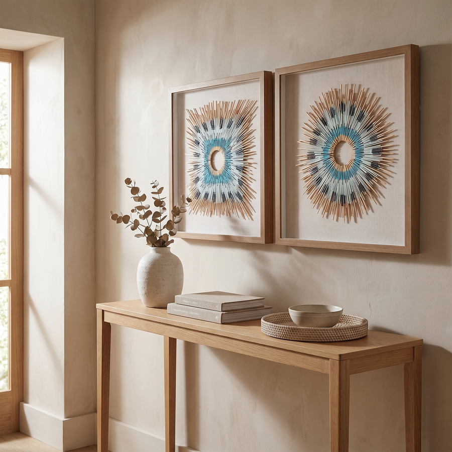 Yenice Natural Wood Geometric Wall Art Set Of Two