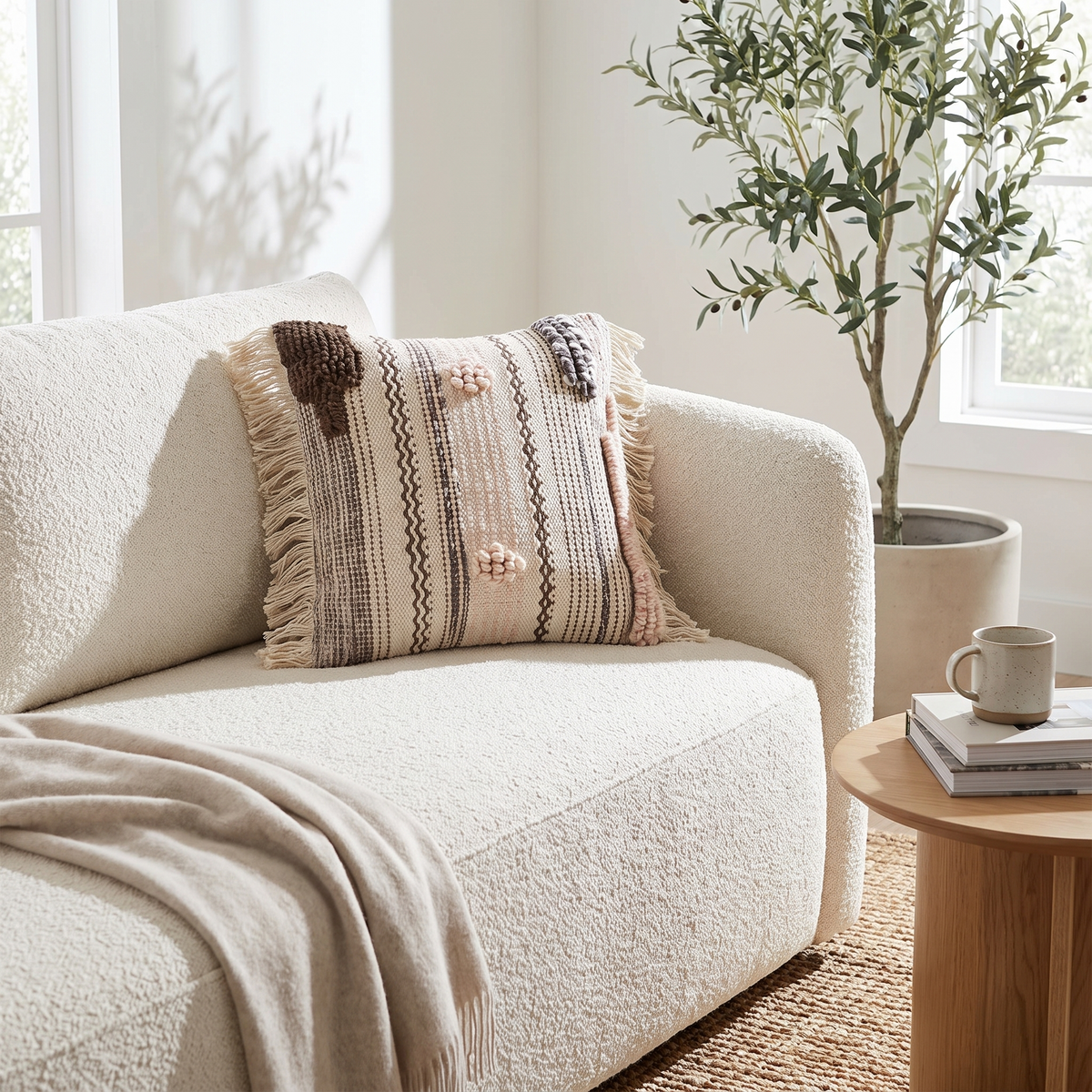 Lenorah Pink&White Textured Pillow Cover with Optional Insert