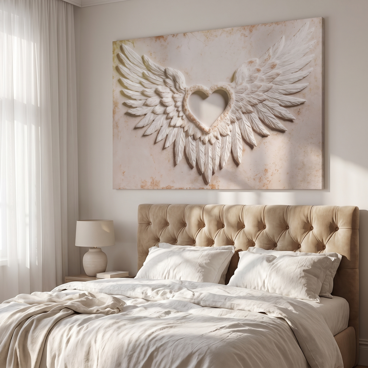 Wings of Love Abstract Canvas Wall Art II, Gentle Wings in Soft Gold