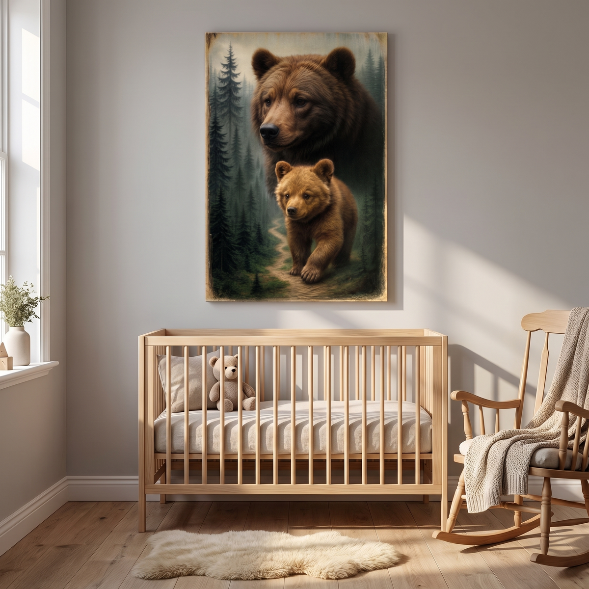 Path of the Wild Kin Bear and Cub Canvas Wall Art, A Story of Family and Wild
